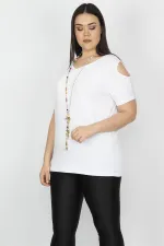 Kadın Beyaz Omuz Dekolteli Viskon Bluz 65N22698