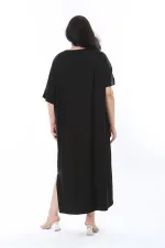 Kadın Büyük Beden Siyah Rahat Kesim Taş Detaylı Elbise 65N38202