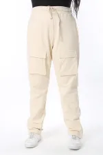 Kadın Büyük Beden Bej Cep Ve Yan Paça Çıtçıt Düğme Detaylı Spor Pantolon 65N38676