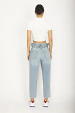 WOMEN'S BLUE PAPER BAG WAISTED JEANS