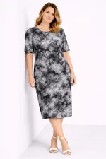 Kadın Büyük Beden Gri, Batik Desen Viskon Elbise 65N39469