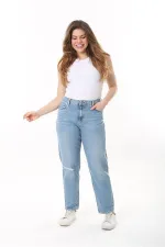 Kadın Büyük Beden Mavi Yüksek Bel 5 Cepli Kot Pantolon 65N37484