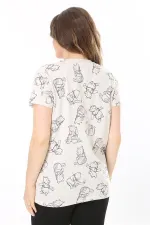 Kadın Büyük Beden Renkli Pamuklu Kumaş Kısa Kollu Baskılı Bluz 65N38035