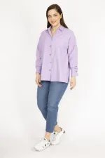 Kadın Lila Büyük Beden Metal Düğmeli Manşetli Gömlek