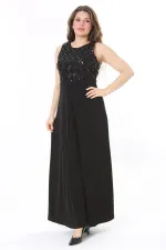 Kadın Büyük Beden Siyah Payet Detaylı Elbise 65N37955