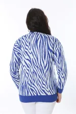 Kadın Büyük Beden Saks Ön Düğmeli Triko Hırka 65N38566