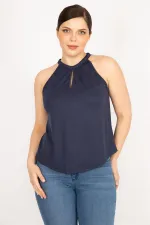 Kadın Haki Büyük Beden Halter Yaka Bluz