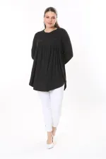 Kadın Büyük Beden Antrasit Göğüs Büzgü Detaylı Uzun Kollu Tunik 65N37687