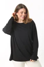 Kadın Büyük Beden Eflatun Bisiklet Yakalı Uzun Kollu Bluz 65N37498