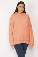 Kadın Turuncu Kapşonlu Kanguru Cepli Sweatshirt 65N29634