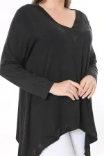 Kadın Büyük Beden Antrasit Yaka Ve Etek Ucu Saten Garnili Uzun Kollu Bluz 65N37686