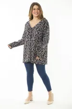 Kadın Büyük Beden Mor Yaka Pileli Kapri Kollu Bluz 65N37148