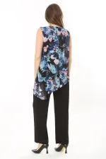 Kadın Büyük Beden Lacivert Şifon Pelerinli Tulum 65N37909