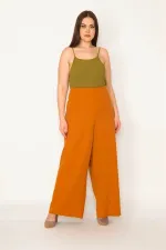 Kadın Taba Arka Kemer Lastikli Geniş Paçalı Krep Kumaş Pantolon 65N35411