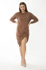 Kadın Büyük Beden Kemik Eteği Lastik Büzmeli Sweatshirt Elbise 65N37082