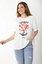 Kadın Büyük Beden Kemik Ön Baskılı Kısa Kollu Bluz 65N37241