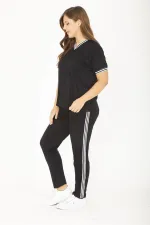 Kadın Büyük Beden Lacivert Ribanall Kısa Kollu Bluz Pantolon Eşofman Takım 65N36811