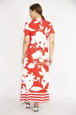 Kadın Kırmızı Büyük Beden Anvelop Yakalı Uzun Elbise