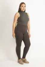 Kadın Kahve Yanları Sim Detaylı Tayt Pantolon 65N20135