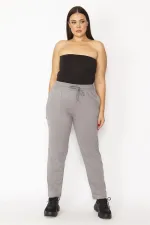 Kadın Gri Beli Lastik Ve Kuşgözü Kaytan Detaylı Cepli Spor Pantolon 65N29152