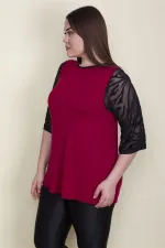 Kadın Bordo Kolları Flok Tül Detaylı Viskon Bluz 65N25580