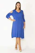 Kadın Haki Omuz Dekolteli Göğüs Büzgü Ve Kol Volan Detaylı Viskon Elbise 65N27447