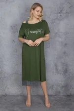 Kadın Haki Sim Detaylı Ön Baskılı Elbise 65N27215