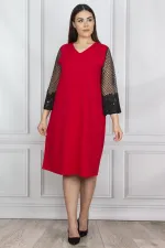 Kadın Kırmızı Dantel Detaylı Elbise 65N20604