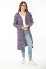 Kadın Büyük Beden Mor Yırtmaçlı Kalın Triko Uzun Hırka 65N37166