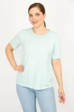 Kadın Lila Büyük Beden Pamuklu Kumaş Dantel Detaylı Bluz