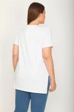 Kadın Beyaz Yan Yıtmaçlı Arkası Uzun Bluz 65N26383