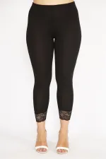 Kadın Siyah Büyük Beden Paça Dantelli Tayt