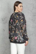 Kadın Siyah Sim Ribana Detaylı Şifon Bluz 65N30255