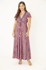 Kadın Büyük Beden Renkli Anvelop Yakalı Bel Bağcıklı Elbise 65N36878