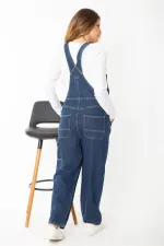 Salopette en jean bleu marine pour femme, boutonnée et à bretelles dissimulées, 65N37372