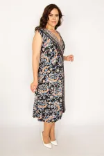 Kadın Renkli Şal Desen Kapalı Anvelop Elbise 65N33625