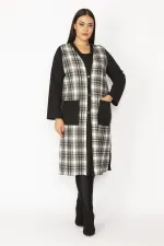 Kadın Gri Ekose Desenli Ön Boy Düğme Ve Cepli Kap 65N28487