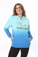 Kadın Büyük Beden Renkli İki İplik Sim Ve Ön Baskı Detaylı Kapşonlu Sweatshirt 65N37162