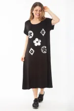 Kadın Büyük Beden Siyah Lame Baskılı Elbise
