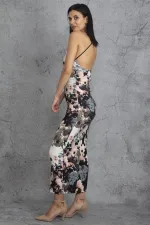 Kadın Renkli Askılı Yanları Lastik Detaylı Sırt Dekolteli Elbise