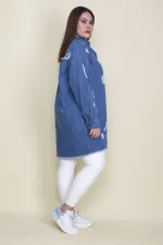 Kadın Mavi Yırtık Detaylı Salaş Kesim Oversize Kot Tunik Ceket 65N28046
