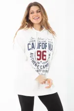Kadın Büyük Beden Kemik İçi Şardonlu Üç İplik Kapşonlu Sweatshirt 65N37294