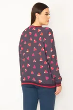 KADIN RENKLİ KALP DESENLİ RİBANALI BLUZ