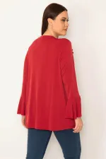KADIN BORDO YAKA VE VOLAN DETAYLI BLUZ