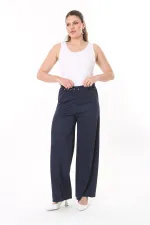 Kadın Büyük Beden Beyaz Kemer Aksesuarlı Geniş Paçalı Cepsiz Pantolon 65N37818