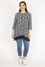 Kadın Lacivert Büyük Beden Etek Ucu Şifon Garnili Tunik