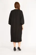 Kadın Camel Büyük Beden Omuz Dekolteli Ön Düğmeli Elbise