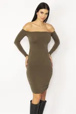 ROBE SLIM KAKI SANS BOUTONS POUR FEMME