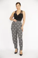 Kadın Büyük Beden Siyah Beli Lastikli Yan Cepli Desenli Pantolon 65N37242