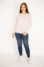 Kadın Kırmızı Önü Anvelop Çizgili Bluz 65N34917